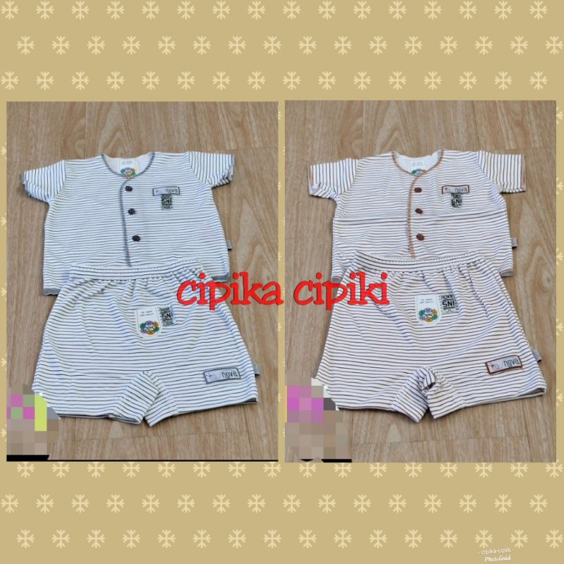 setelan Baju bayi pendek nova motif garis NB