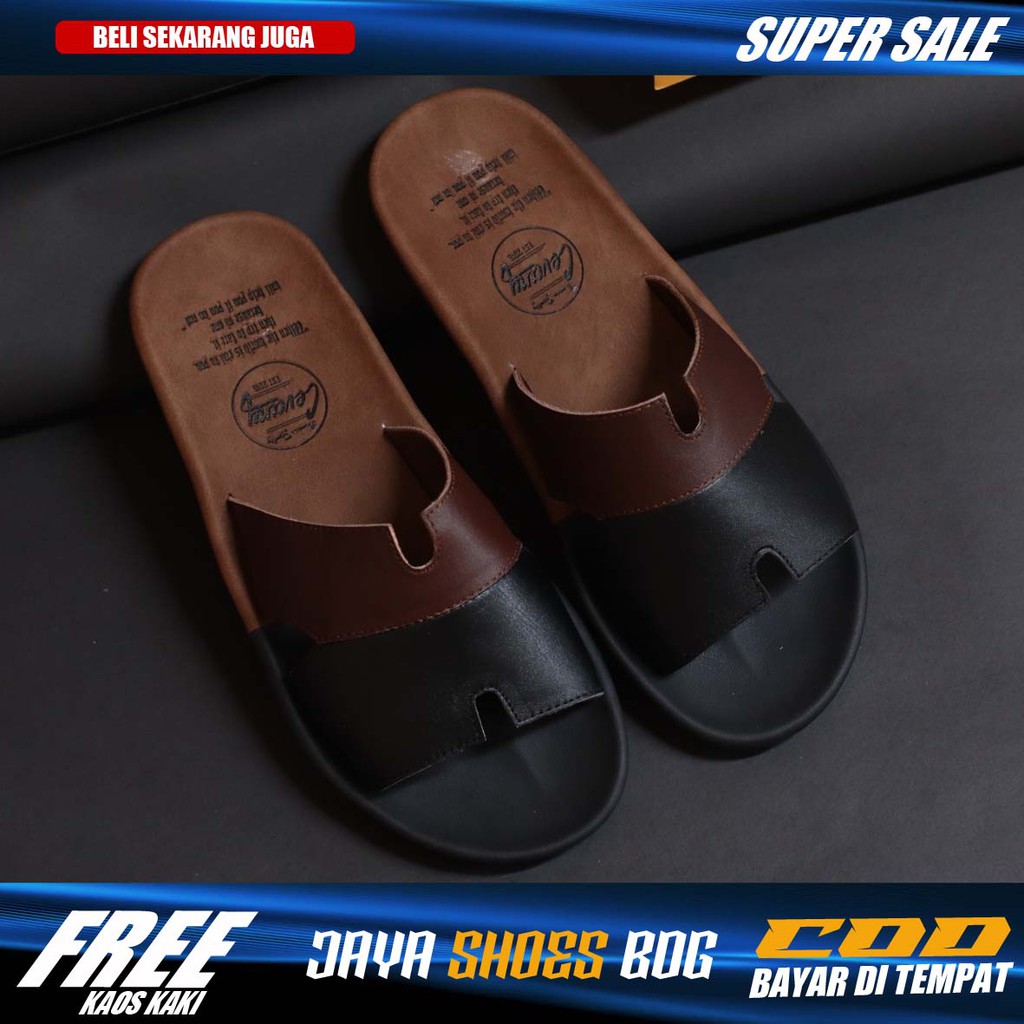 COMBI|Sandal Casual Slop Pria Kulit Sapi Asli Kekinian Brand Original Distro Anti Slip Nyaman Ringan