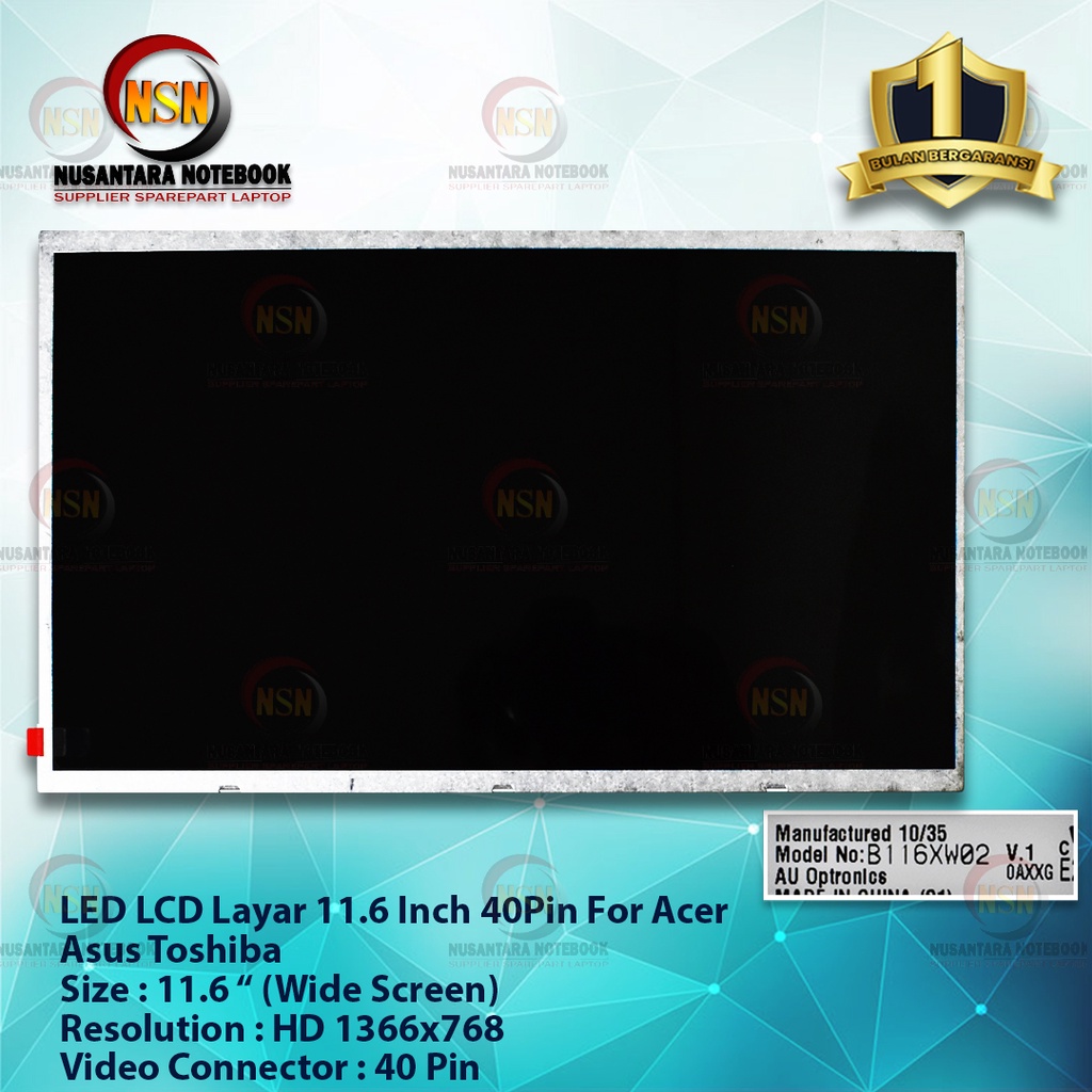 LED LCD Layar 11.6 Standard Standart For Acer Asus Toshiba