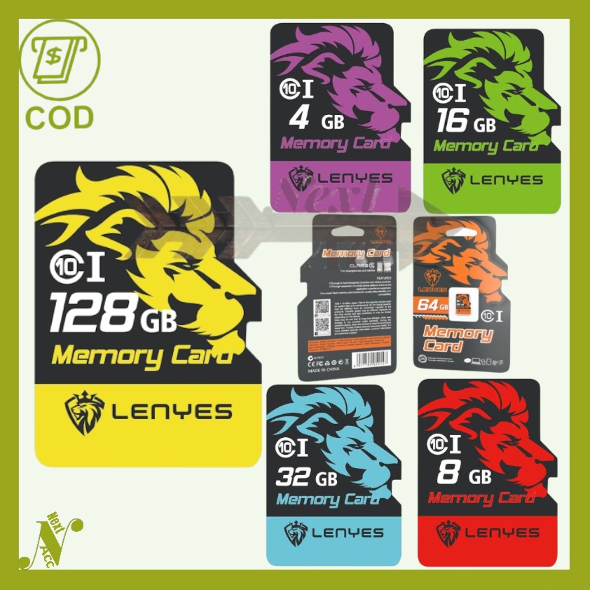LENYES ORIGINAL Memori Micro SD 4GB/8GB/16GB/32GB/64/128GB CLASS 10 - Up to 90MB