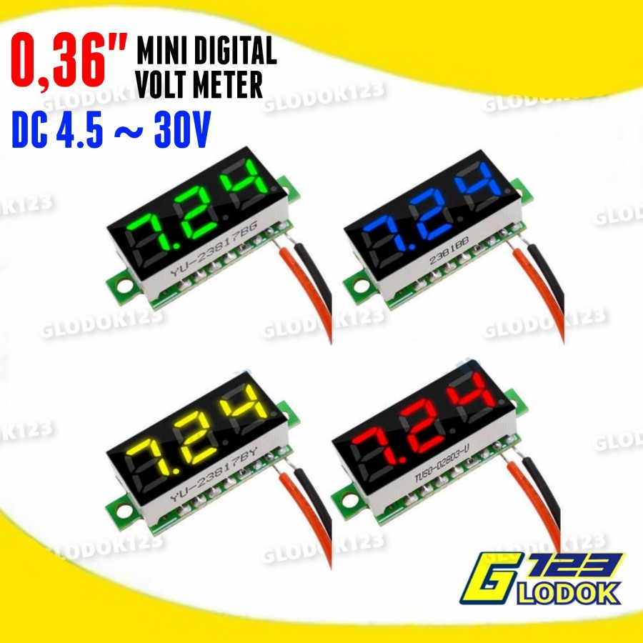 Digital Voltmeter Mini 0.36&quot; DC 4.5-30V Volt Meter 2 Kabel Tanpa Frame