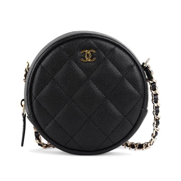 Tas Chanel Small Round Bag On Chain Black Caviar Authentic 1-1 Ori - Hitam Cuci Gudang
