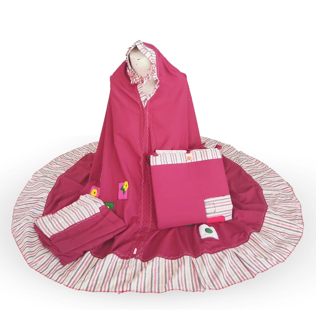 Mukena Anak Tas Sajadah Salur bahan Katun Micro Super-maroon