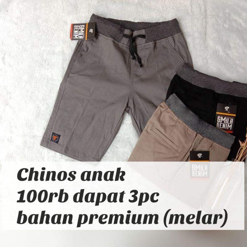 100 ribu 3pc Celana Pendek Anak SD SMP CELANA Chinos Anak Kain Melar