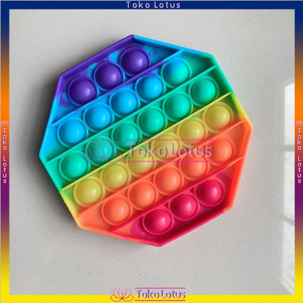 NEW POP IT MAINAN ANAK FIDGET KIDS TOY PUSH BUBBLE PENGHILANG STRESS [BISA BAYAR COD]-Octagon Rainbow