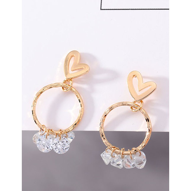 LRC Anting Tusuk Fashion Golden Love Ring Zircon Stud Earrings D66082