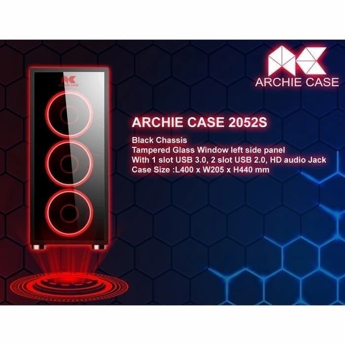 CASING PC KOMPUTER GAMING ARCHIE MD MID TOWER ATX 2052S / 2052 S CASE TAMPERED GLASS