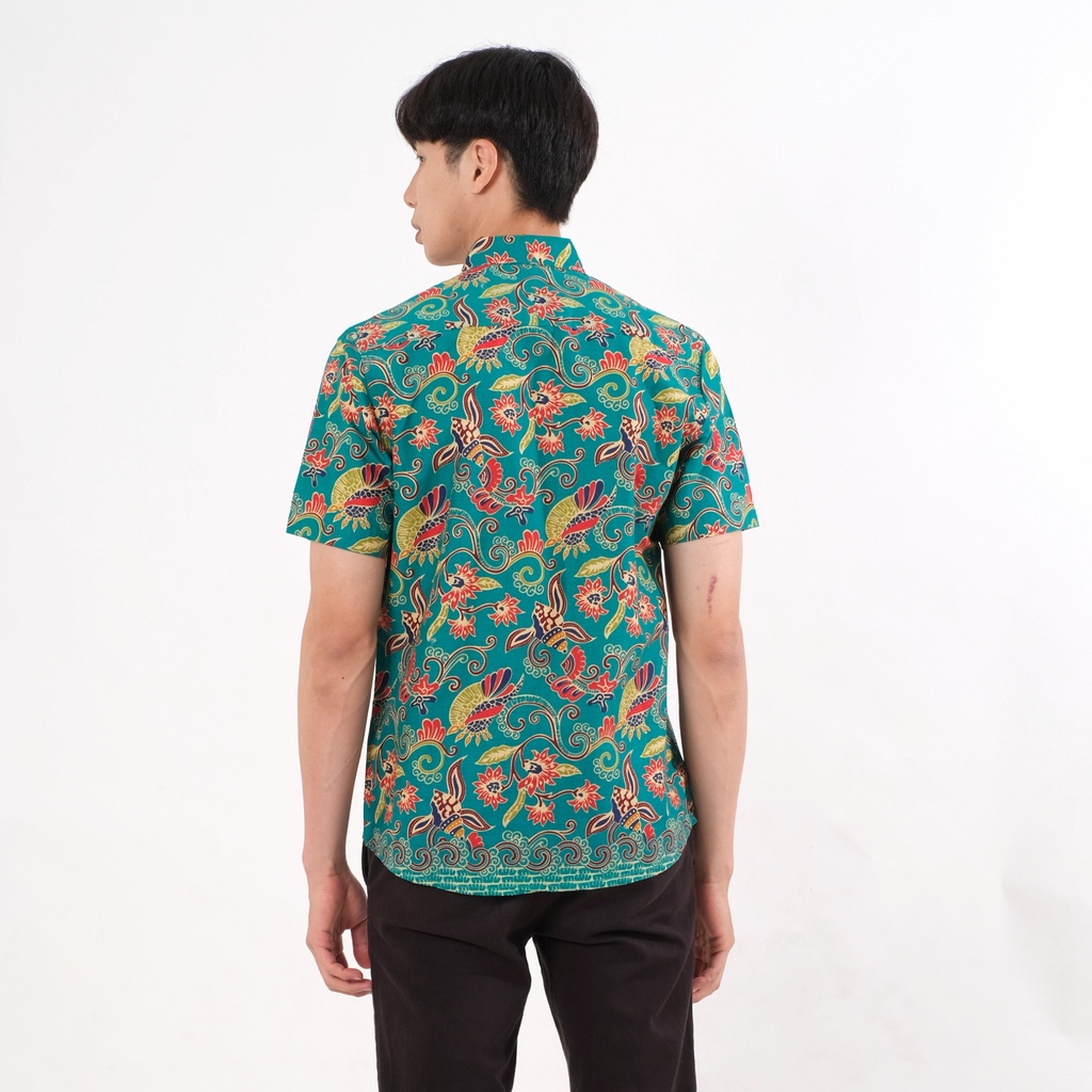 SANVANINA Kemeja Batik Pendek Pria Slim Fit Premium Motif Bunga - Batik Heliconia | E-7003