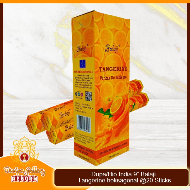 Dupa/Hio Wangi india 9&quot; Balaji Tangerine heksagonal @20 sticks (6pcs/box)