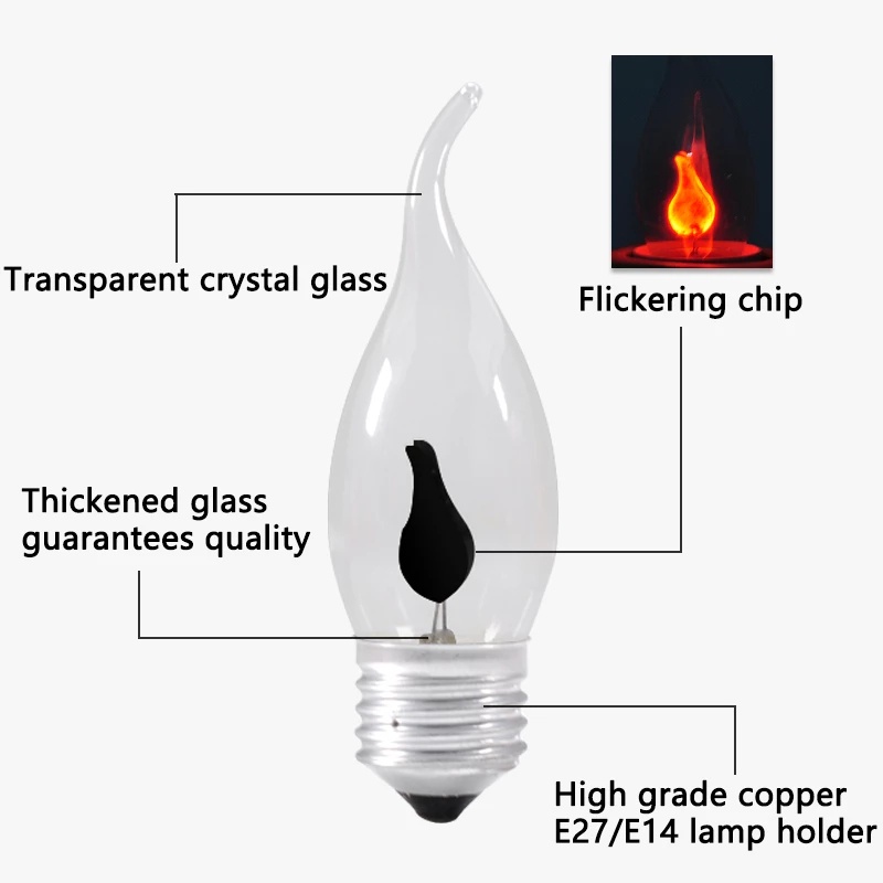 Led Lampu Hemat Energi Retro Flame Bulb/Edison Creative Tungsten Lighting/Tungsten Flame Bulb Untuk Rumah Ruang Tamu Kamar Tidur/Lampu LED Berujung Lilin Ekor Hemat Energi