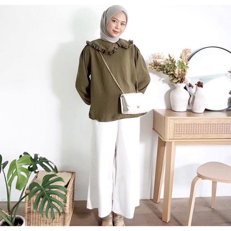 Tq88indonesia Baju Blouse Polos Kekinian / DEWIA BLOUSE / Baju Atasan Wanita Kekinian / Ootd Terbaru / Outfit citayam