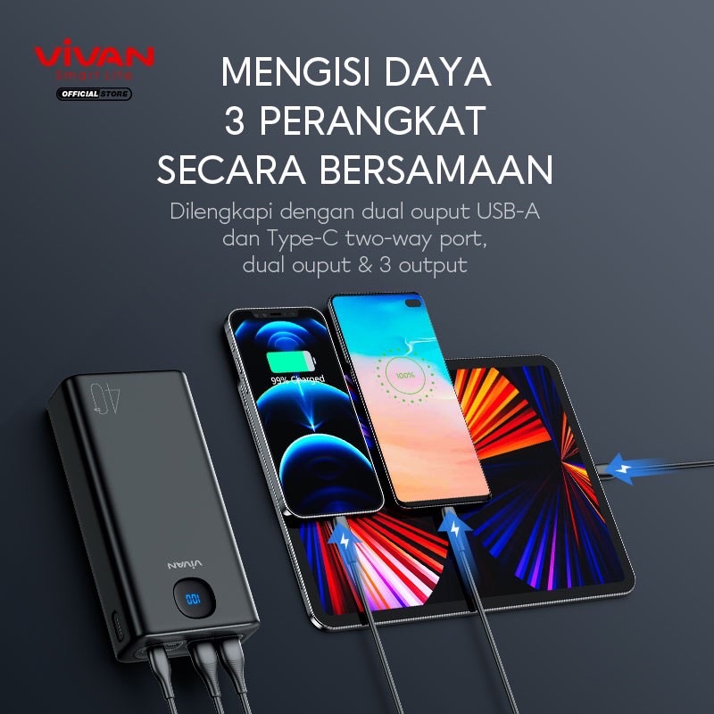 VIVAN Power Bank 40000mAh Power Delivery Quick Charge 3.0 VPB-B40 powerbank Black Garansi Resmi 1 Tahun