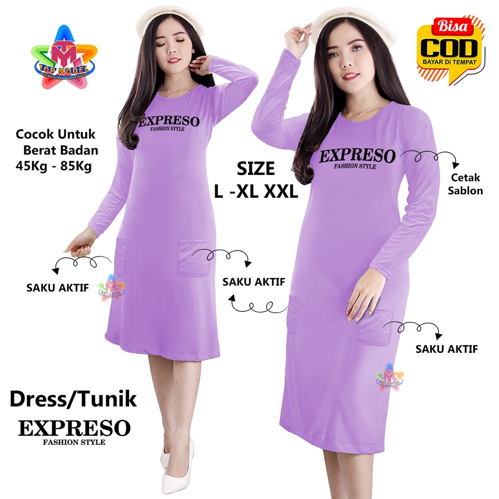 Tunik Wanita Long Drees EXPRESO, TOP MODEL 00092 BISA COD &amp; Gratis Ongkir Tunic Bahan Fleece terry dewasa Daster santai Perempuan Santai Tidur Selutut Daster ABG Dewasa Kekinian Terbaru Terlaris Paling Tren Cewek Wanita