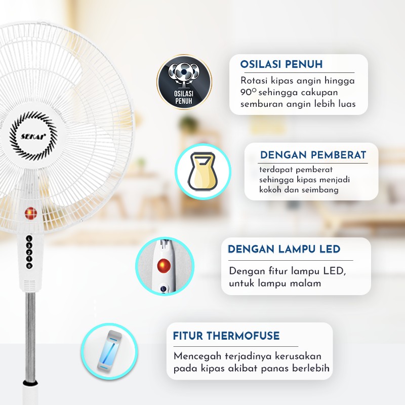 SEKAI Kipas Angin Berdiri / Stand Fan 16 Inch - SFN 1621