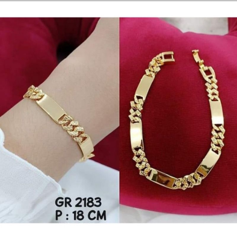 gelang tangan wanita plat ukir polos kombi perhiasan wanita aksesoris fashion wanita