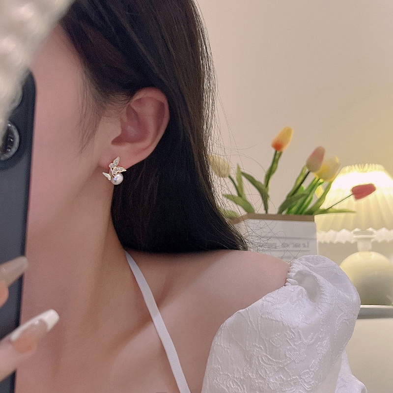 Anting Mutiara Kupu-Kupu Jarum Perak925 Mewah Anting Berlian Berkualitas Tinggi