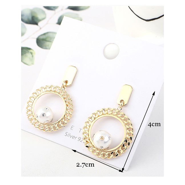 LRC Anting Tusuk Fashion Golden Real Gold Plated Large Circle Pearl S925 Silver Pin Earrings Y63067