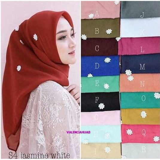 Hijab | Jilbab | Kerudung segiempat White Jasmine Mutiara VALENCIA