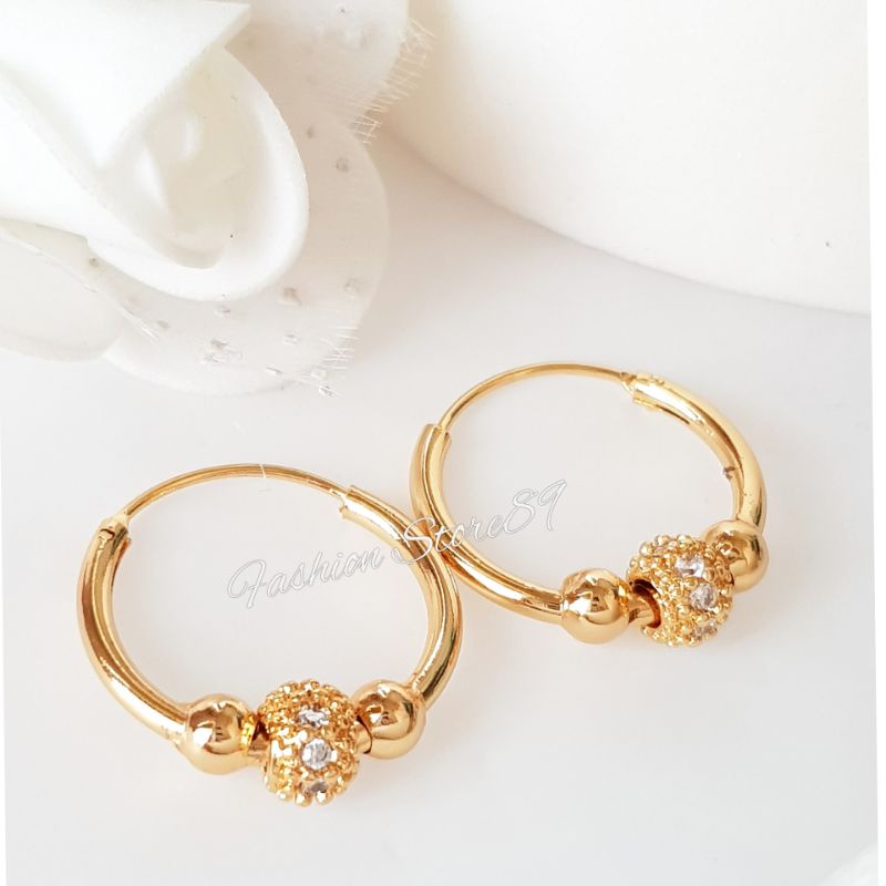 Anting Gipsy Bola Globe Permata Xuping anting bulat diameter 2cm 2.5cm 3cm import elegant perhiasan lapis emas 18k