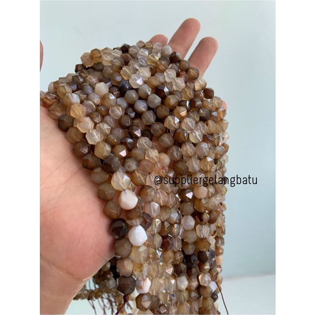 batu faceted hexagon Stone 8mm coklat brown carnelian craft bead agate