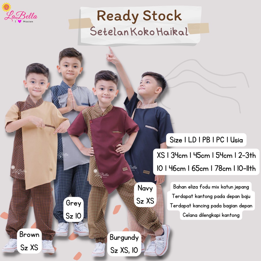 SET KOKO ANAK LAKI LAKI USIA 2 3 10 11 TH BAHAN ELIZA FODU MIX KATUN JEPANG  HAIKAL LABELLA