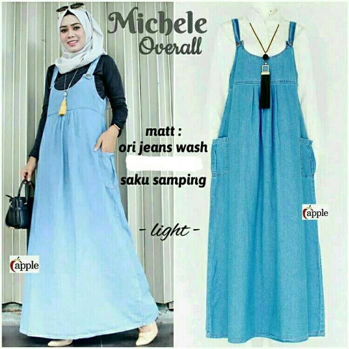 baju wanita michele overall jeans wash denim original kekinian