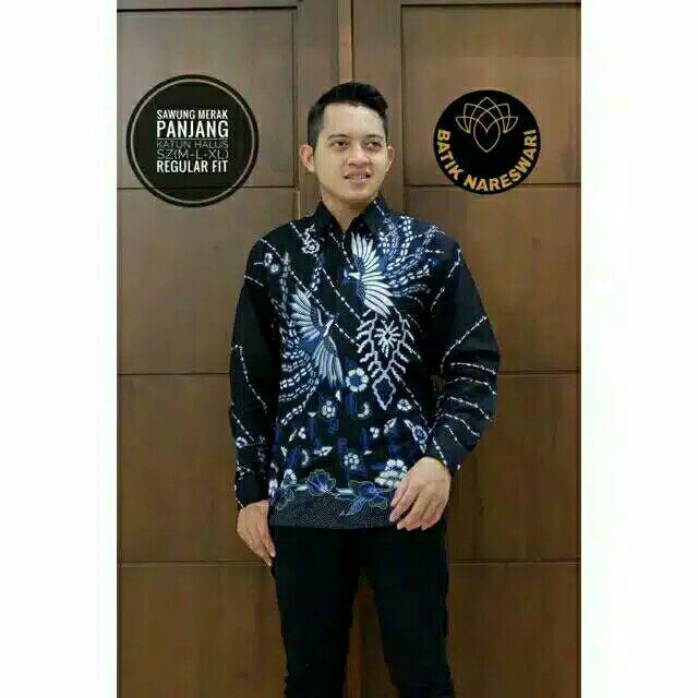 (1kg=4pcs) Kemeja Batik Lengan Panjang Batik Ori Nareswari Sawung Merak Pj Batik Solo Seragam Batik