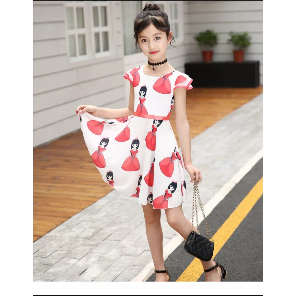 INV - DRESS LITTLE GIRL / BIRU / MERAH / SABLON ASLI / 5-8 THN / TERBARU / TERPOPULER