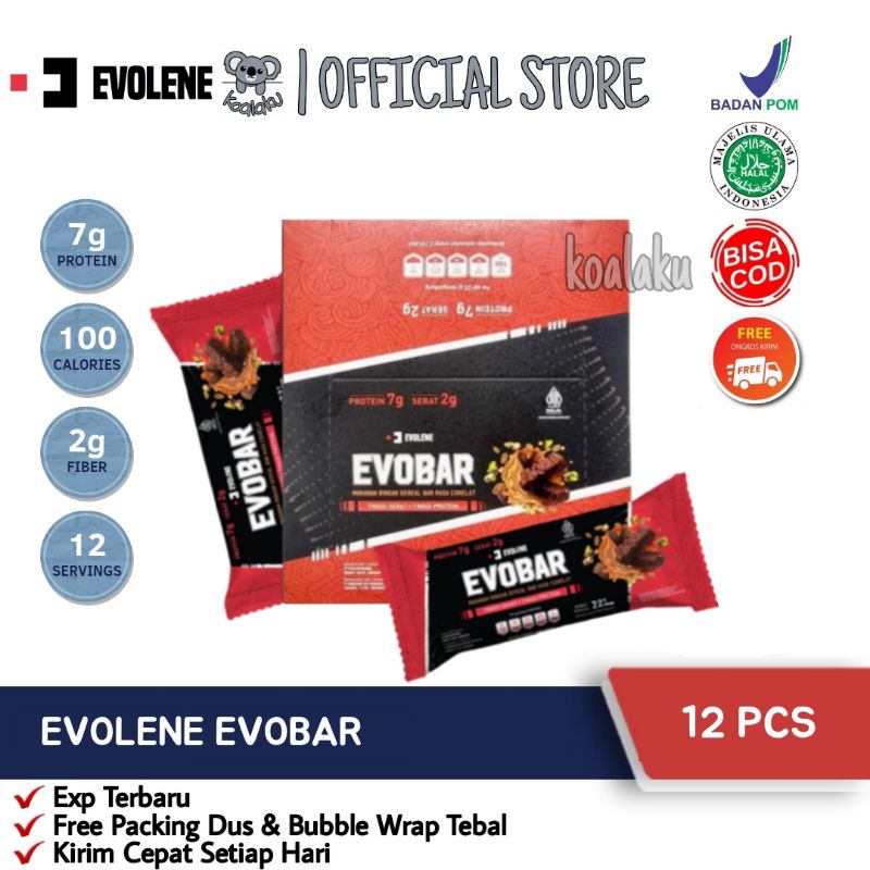 Evolene Evobar 1 box isi 12 pcs Rasa Coklat Protein Bar Snack Sehat