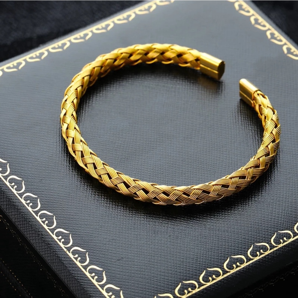 Gelang Bangle Model Baja Kepang Untuk Wanita dan Pria Tersedia Warna Gold