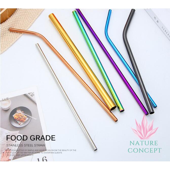 Sedotan Stainless Bengkok Polos SATUAN TERMURAH 6 x 215mm Stainless Steel Straw non Pattern Bent