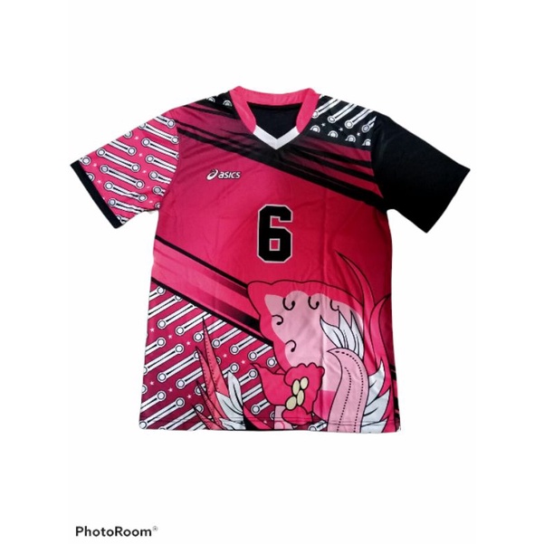 Baju kaos olahraga bola voli printing daun pink