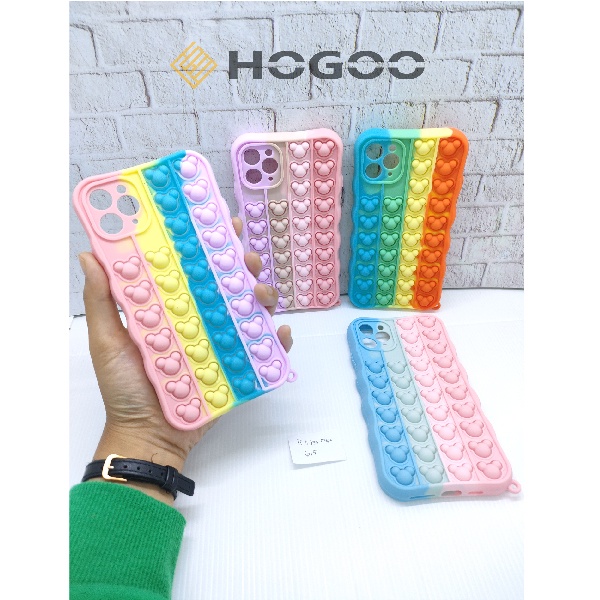 HOGOO CASE POP IT SILICONE IPHONE 11 PRO MAX - CASE PENGHILANG STRESS PUSH IT BUBBLE CASE RAINBOW