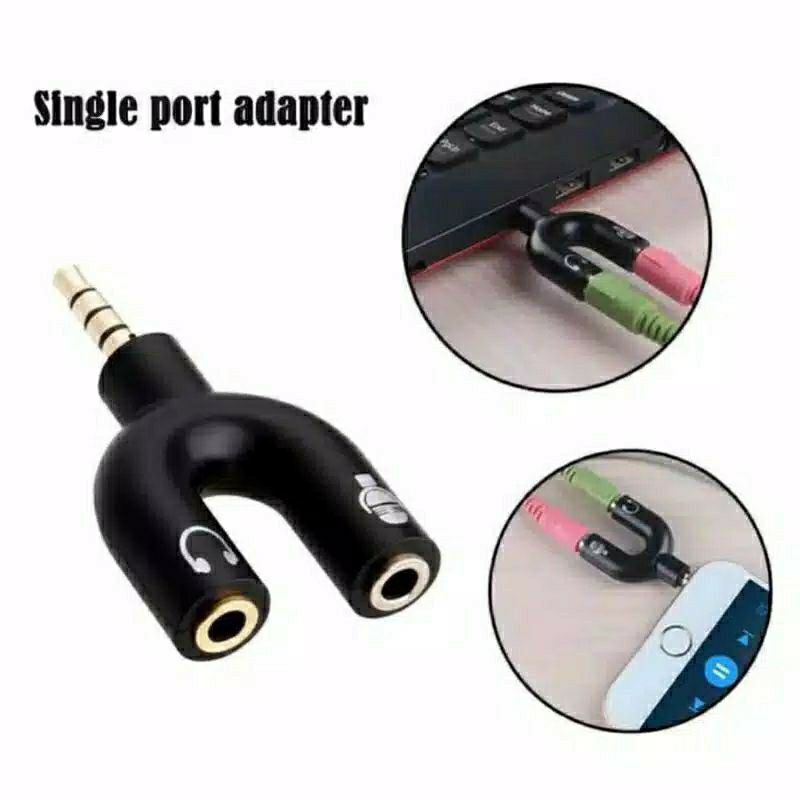 Audio Splitter U shape 2 in 1 Mic &amp; audio jack 3.5mm to Dual female Mysunstore