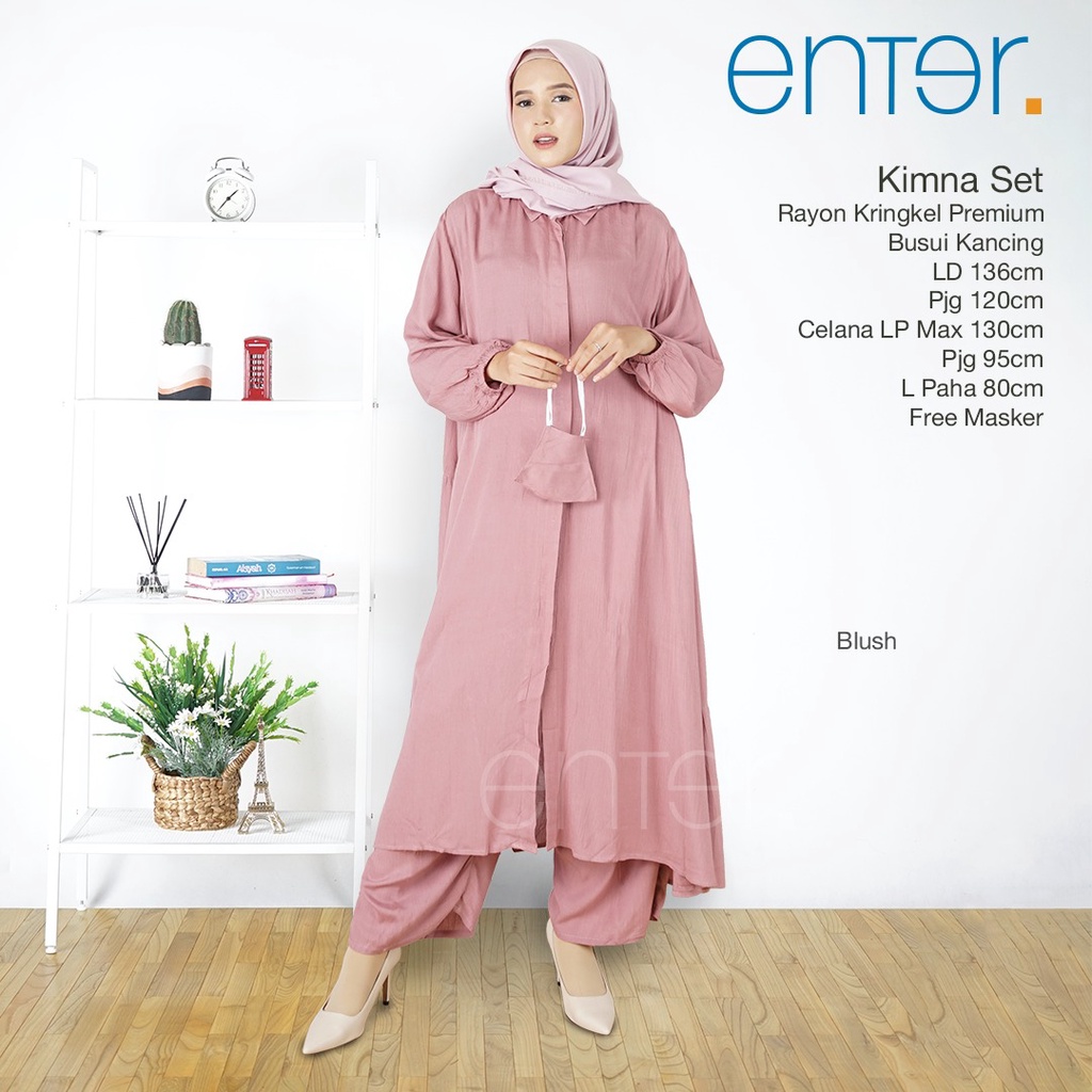 Enter Kimna Set Stelan Wanita Kekinian Crinkle Airflow Baju Setelan Jumbo LD 130 One Set Long Tunik-1