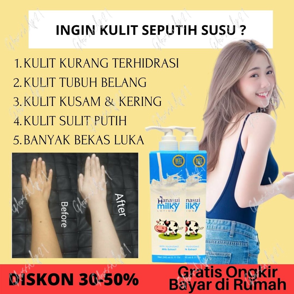 HANDBODY SUSU SAPI PEMUTIH BADAN PERMANEN - LOTION PEMUTIH TUBUH HANASUI NEW GLUTA MILKY BPOM