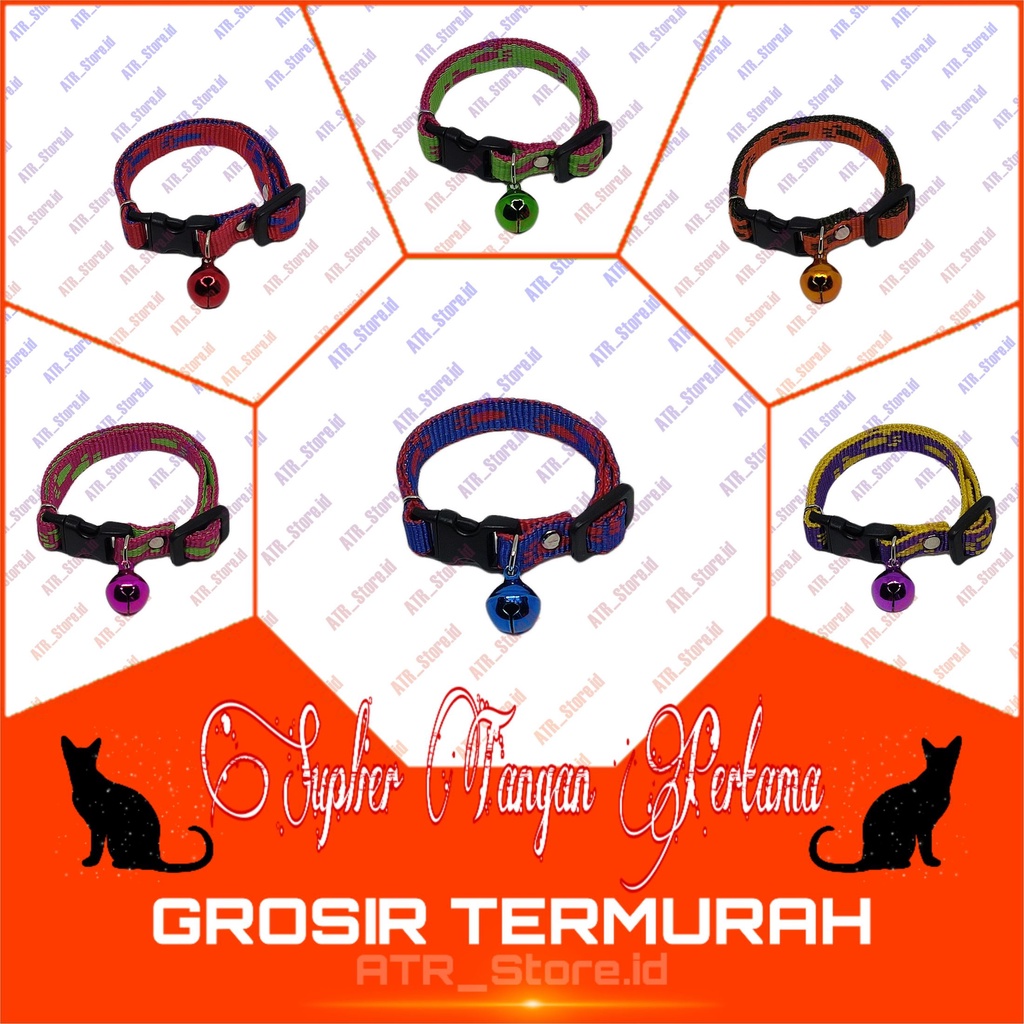 Kalung Kucing 1 Lonceng MOTIF KAKI 14mm - Aneka Warna