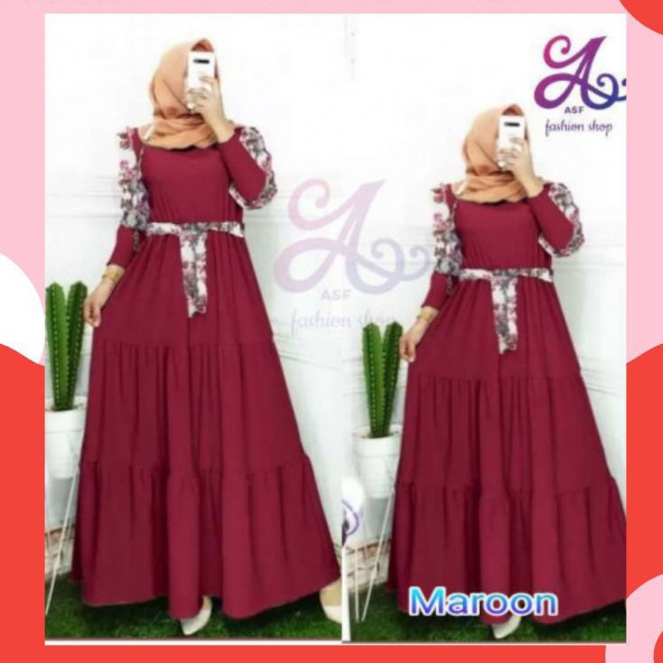 Gamis Lengan Bunga Premium Bahan Moscrepe