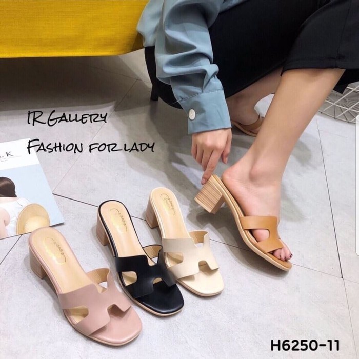 Sandal High Heels Cewek Casual Fashion Wanita Hak Tinngi Sendal H PF638  Heels Hak Tahu Ml22 - Putih