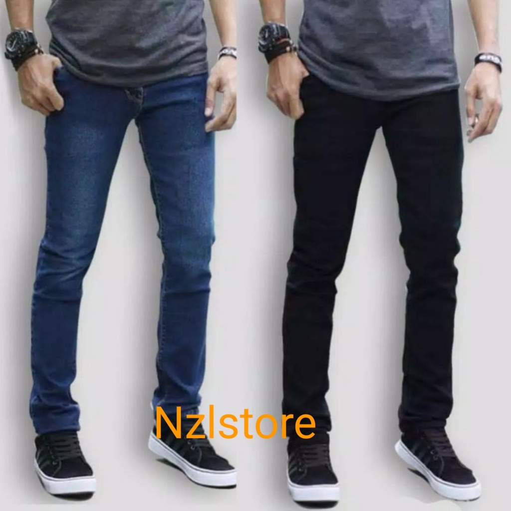 Plain black pekat long pants jeans celana panjang stretch ngaret karet bagus mantap melar murah gaya