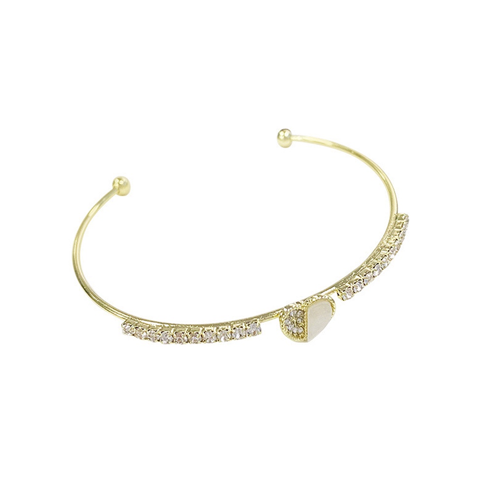 Gelang Bangle Open Desain Hati Hias Berlian Imitasi Untuk Wanita