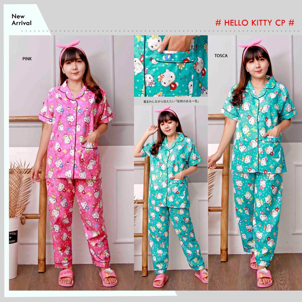 BAJU TIDUR WANITA DEWASA MOTIF HELLO KITTY