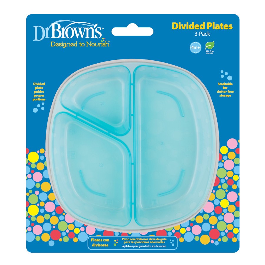 Dr Browns Divided Plates 3pcs Piring Makan Bersekat untuk Anak Bayi Warna Warni