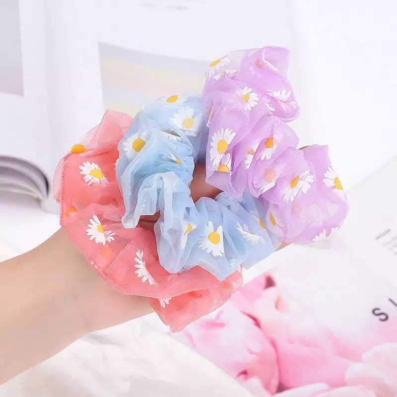 Scrunchie Daisy Ikat Rambut Cepol Rambut Korean Style