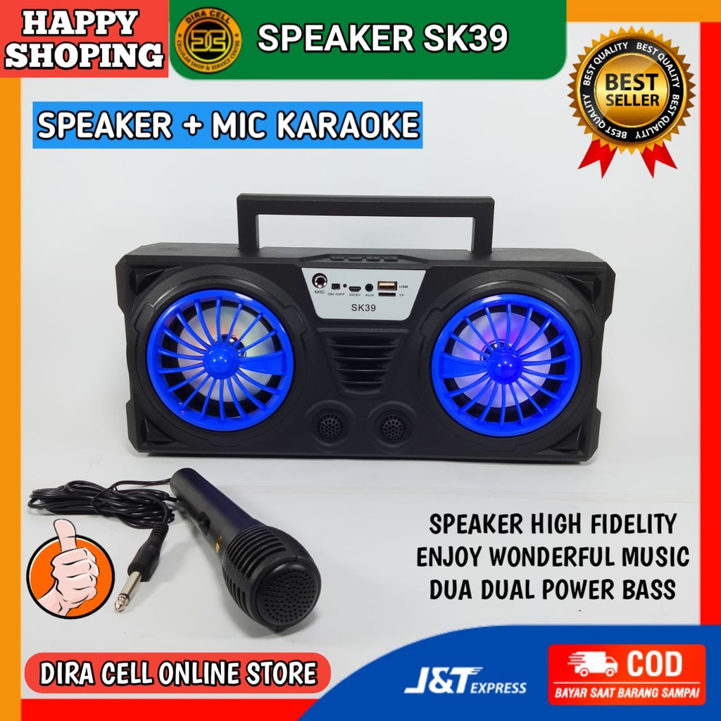 Sepiker bluetooth murah speaker SK39 salon terbaru bentuk radio dua dual + mic karoke