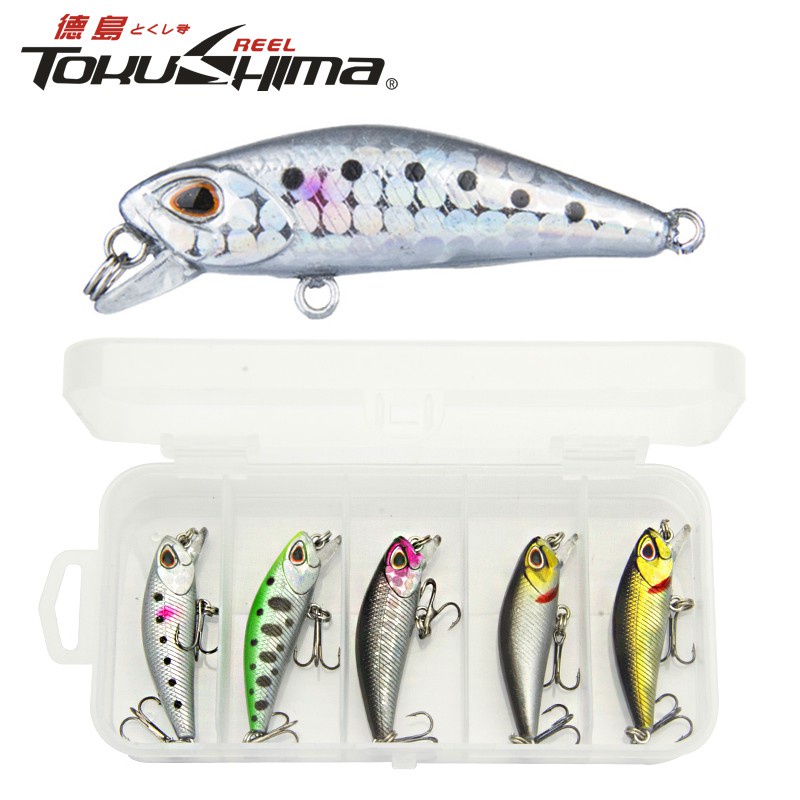 5pcs 3D Mata Ikan Kecil Tenggelam 2treble Hook Metal Minnow 3.5G /4.5Cm Memancing Umpan 5warna Umpan Pancing Semua Kedalaman Umpan Lure Double Fishing Ring Aksesoris Lure for Fishing