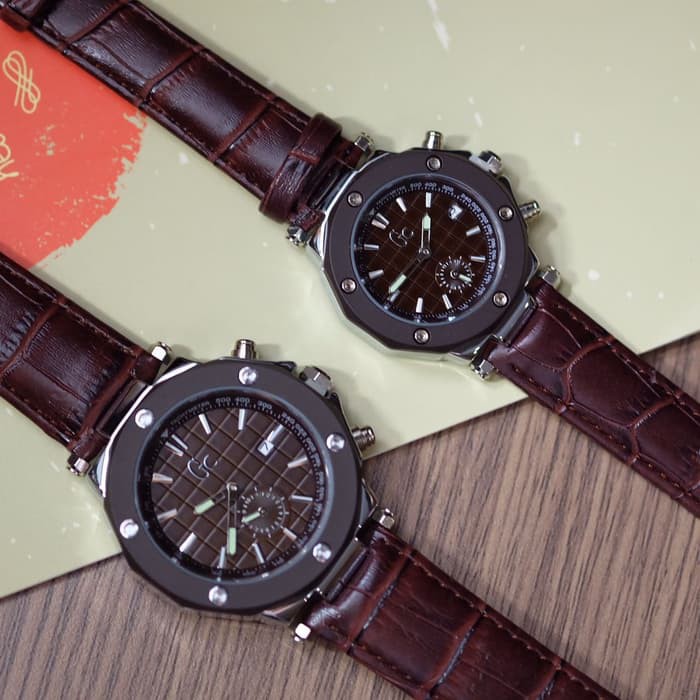 Jam Tangan Pria Wanita Couple Gc Guess Collection Date Leather Strap