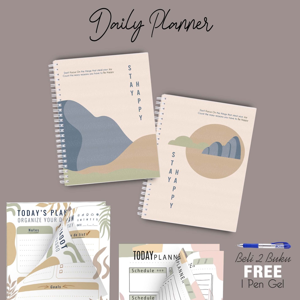 

Artomaringi Daily Planner Note Book A5 Beli 2pcs Gratis Pulpen BCB07