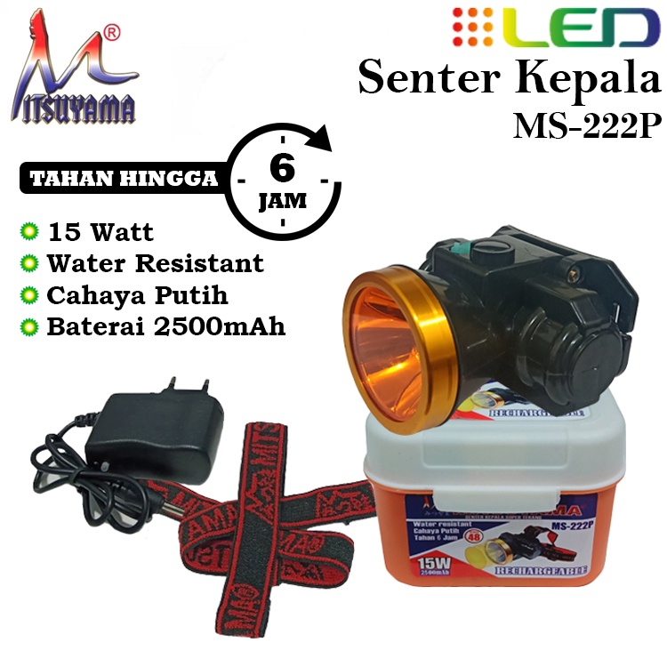 senter kepala ring aluminium MITSUYAMA 4000 mah senter out door pendaki gunung Ms-222P