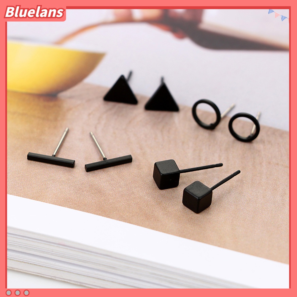 8pcs / Set Anting Stud Bentuk Geometris Persegi Segitiga Lingkaran Untuk Hadiah Wanita